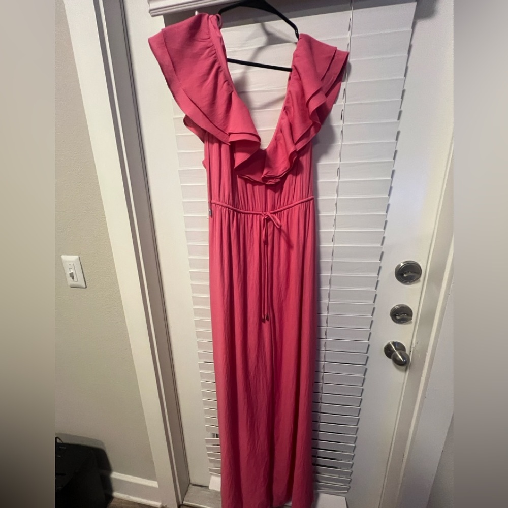 Pink off shoulder jumpsuit